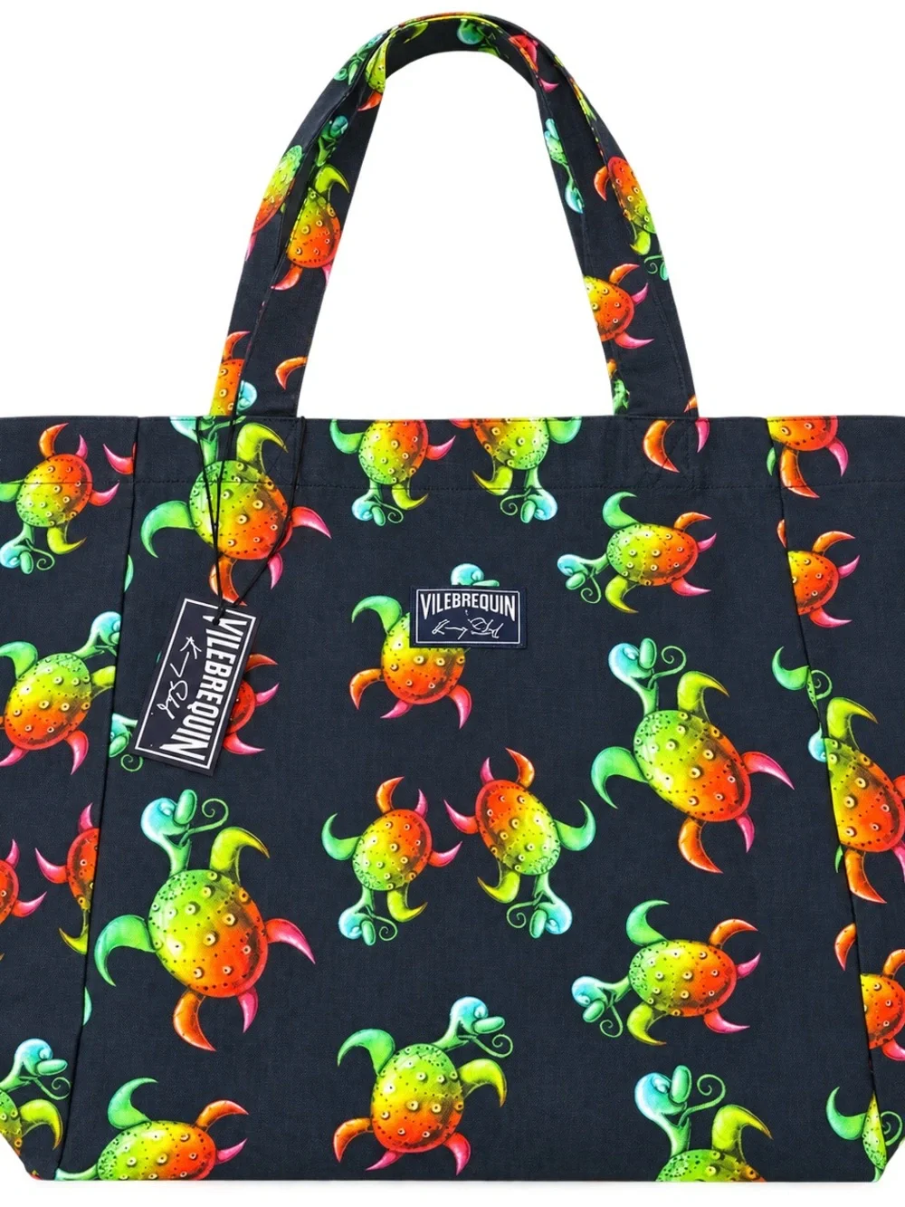 Vilebrequin Black Tote Bag with Neon Turtle Print